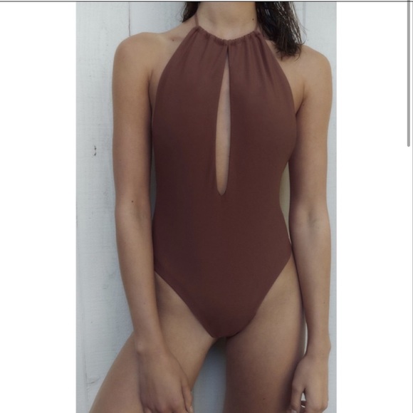 Zara Halter Swimsuit Chocolate Brown NWT size Small - Picture 2 of 7